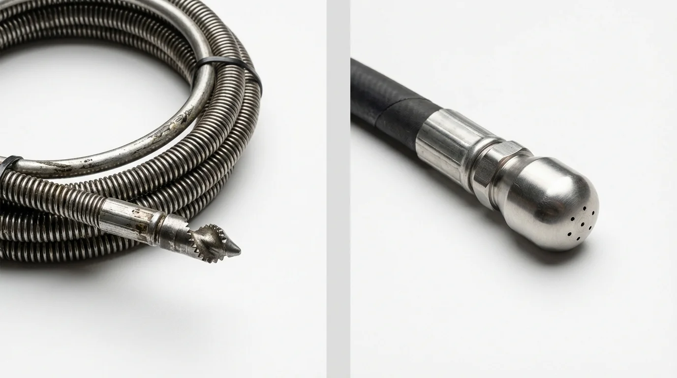 Drain snake cable and hydro jetting nozzle used for drain cleaning in Albany, GA