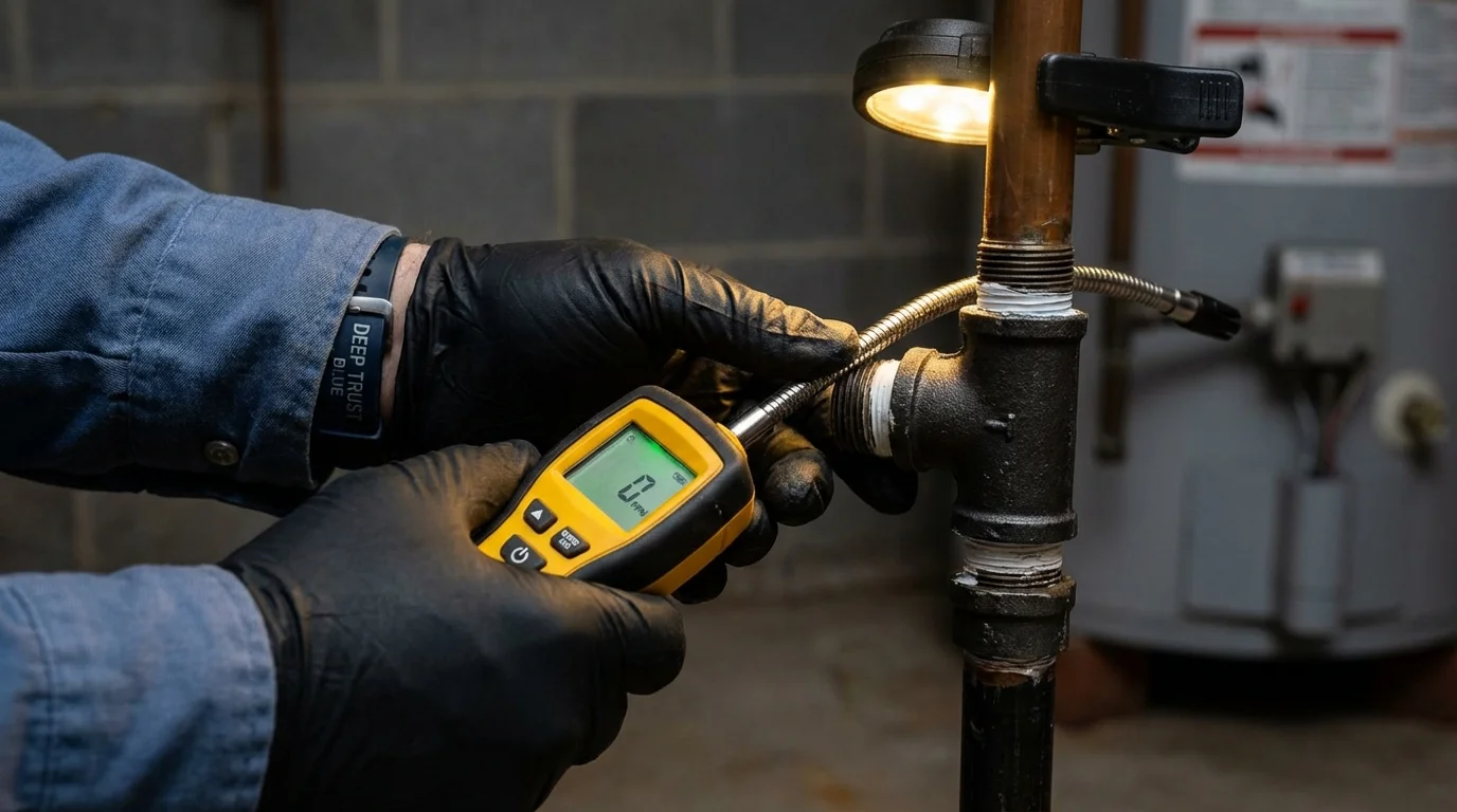 Gas leak detection with electronic sniffer by Johns Plumbing LLC in Albany